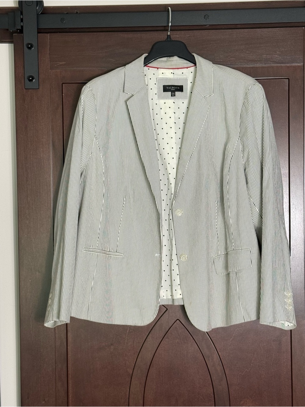 Talbots Pinstripe Blazer in dark Gray and White.  Plus Size